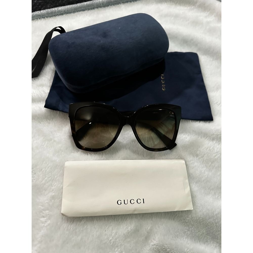Gucci GG0117S Oversized Butterfly Sunglasses Tortoise Web Stripe Black Brown